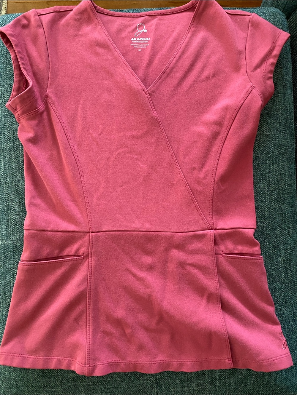 Jaanuu Women's Rose Pink V-Neck Wrap Scrub Top